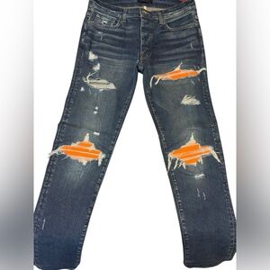 AMIRI Blue and Orange Distressed Straight Jeans